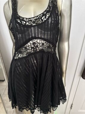 Vintage Havana Black Crochet Lace Tank Dress coverup size M